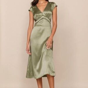 Reformation “KAYE” silk dress (Artichoke Green)